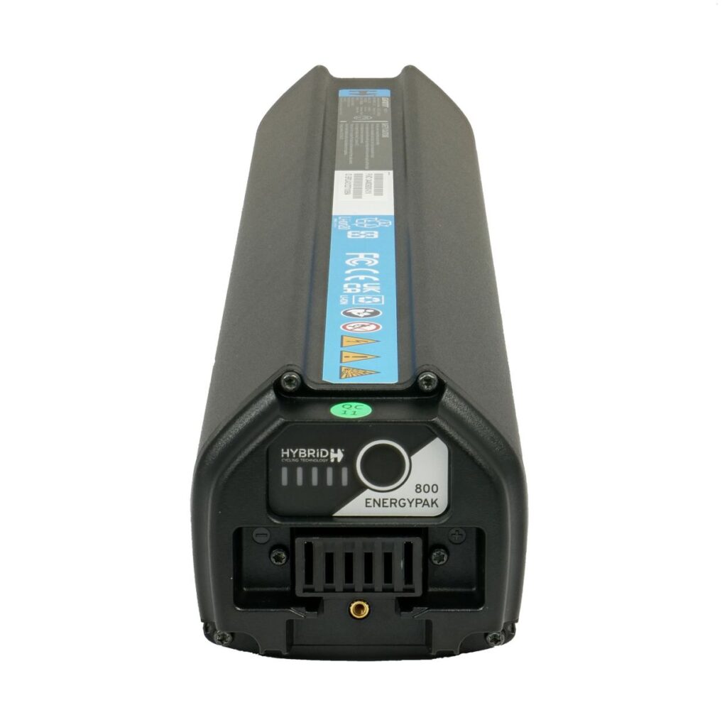 A compact Giant EnergyPak 800 lithium-ion e-bike battery designed for high-capacity power storage and long-range electric cycling performance.