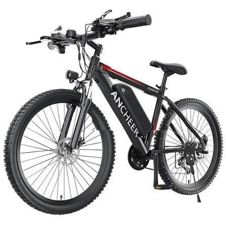 Affordable electric mountain bike with a powerful motor, removable battery, and front suspension for on- and off-road adventures.