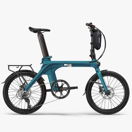 Modern folding smart e-bike with a sleek design, integrated battery, and long-range performance for convenient urban transportation.