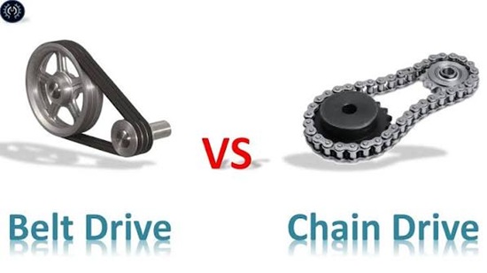 Belt drive and chain drive comparison showing belt and chain power transmission systems side by side.