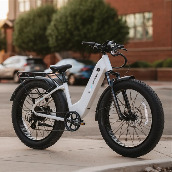 White Lectric XPeak 2.0 fat-tire e-bike with front suspension, integrated battery, and sturdy frame designed for urban and off-road riding.