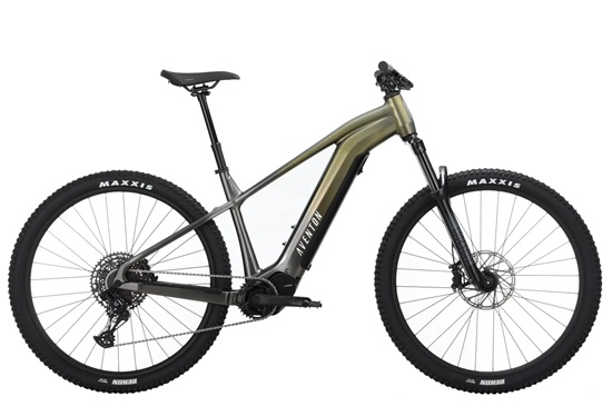 "Aventon electric mountain bike with mid-drive motor and Maxxis off-road tires"