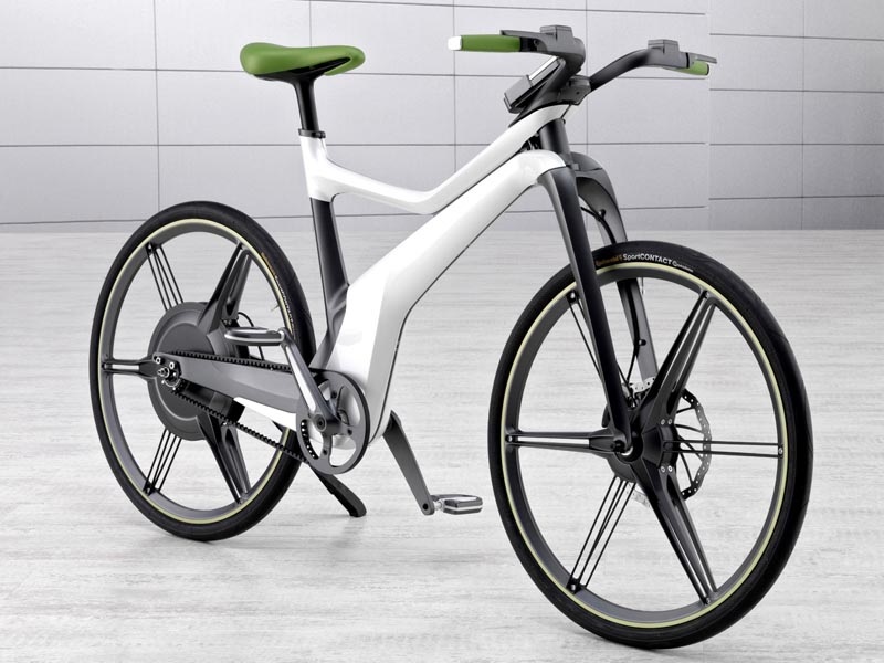 Futuristic smart electric bicycle featuring a minimalist frame, belt-drive system, hub motor, and advanced integrated cockpit for premium city riding.