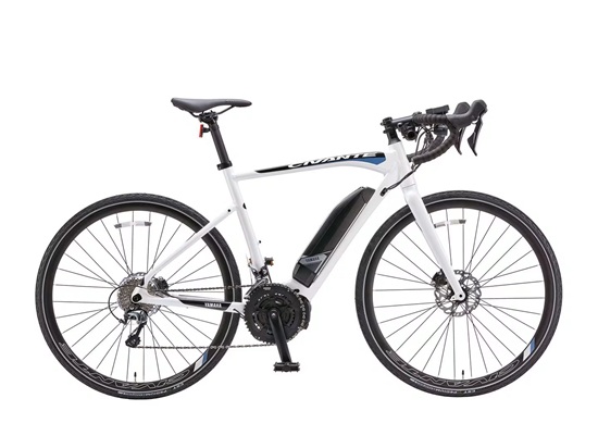 White Giant electric road bike with Yamaha mid-drive motor and drop handlebars