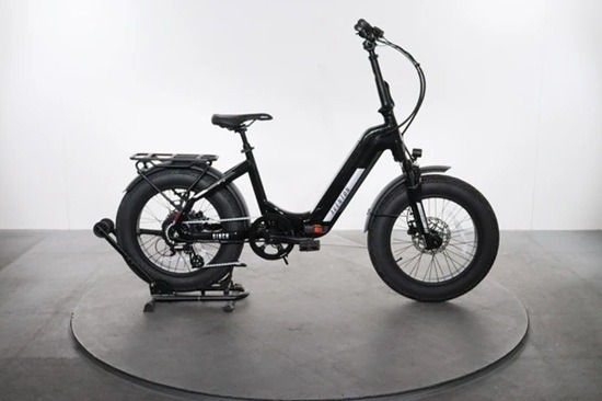 Black compact folding fat tire electric bike with rear cargo rack